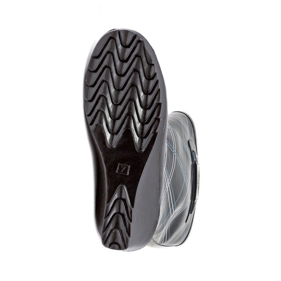 Women's Rain Boots Black Blue Plaid Wedge Rubber Rainboots - Picture 3 of 3